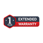 1-Year Extended Warranty badge with red and blue design for product protection and customer support