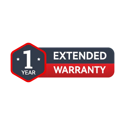 1-Year Extended Warranty badge with red and blue design for product protection and customer support