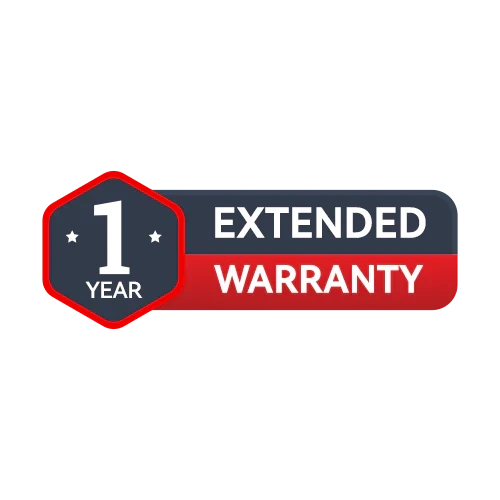 1-Year Extended Warranty badge with red and blue design for product protection and customer support