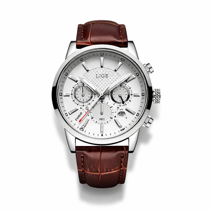 Ferren White 42mm Men's Leather Watch