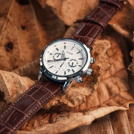 Ferren White 42mm Men's Leather Watch