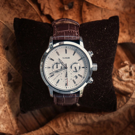 Ferren White 42mm Men's Leather Watch