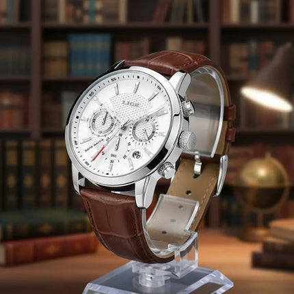 Ferren White 42mm Men's Leather Watch