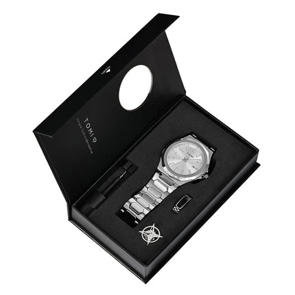 Northport Business Watch in gift box with quartz movement, stainless steel band, and complete calendar display.