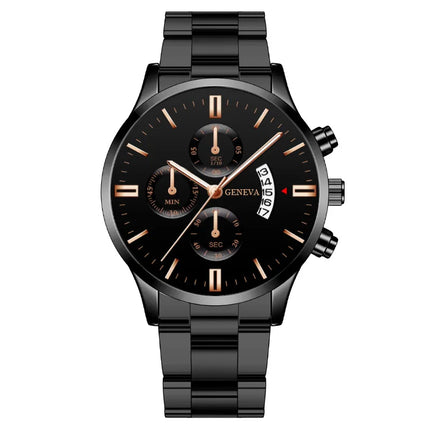 Eclipse Men’s Quartz Watch – Calendar Dial with black steel bracelet and minimalist design