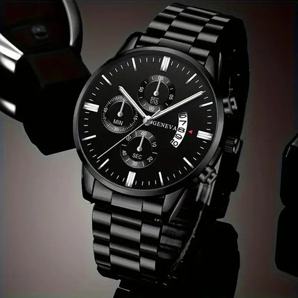 Eclipse Men’s Quartz Watch – Calendar Dial with steel bracelet, clean face, and practical date display for men’s everyday style.