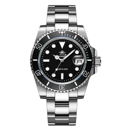 Seaforge Men’s Diver Watch – 20Bar Stainless Steel Quartz, featuring luminous hands and durable design suitable for water activities.