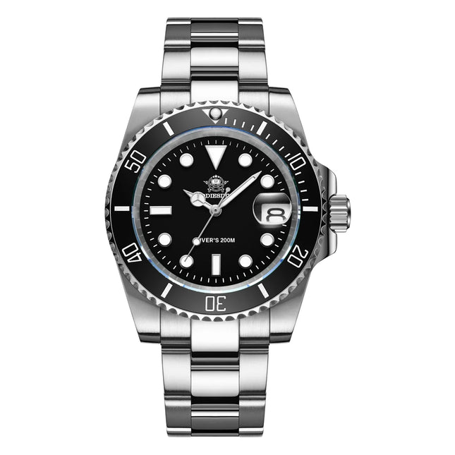 Seaforge Men’s Diver Watch – 20Bar Stainless Steel Quartz, featuring luminous hands and durable design suitable for water activities.