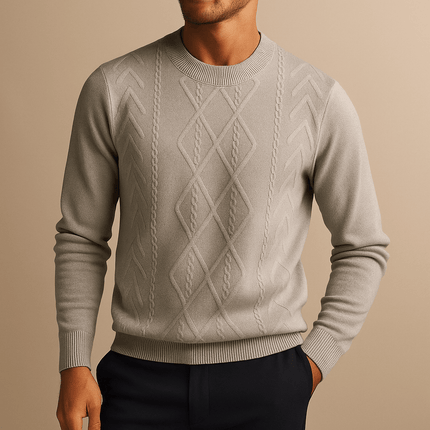 Men's Arezzo Sweater with geometric knit, offering warmth and comfort. Tailored fit, ideal for winter layering. Perfect knitted sweater for men.