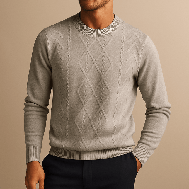 Men's Arezzo Sweater with geometric knit, offering warmth and comfort. Tailored fit, ideal for winter layering. Perfect knitted sweater for men.