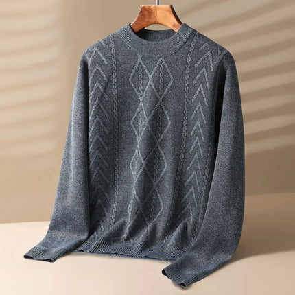 Arezzo Sweater in grey, featuring a refined geometric weave, perfect for men's winter style and comfort with a cotton-knit wool blend.