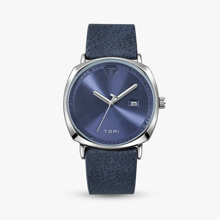 Aurex Milano Heritage Leather Edition watch with blue dial and leather strap, luxury men's accessory for refined style.