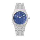 Aurex Sovereign Steel Watch with blue dial, premium men's timepiece showcasing a sleek design with date display on stainless steel bracelet.
