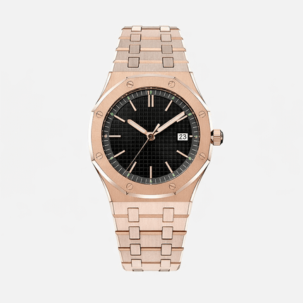 Aurex Sovereign Steel Watch – Premium men's timepiece with elegant rose gold finish and black dial