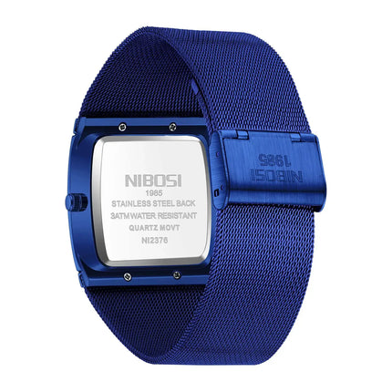 Back view of Square Quartz Watch Blue – Azurix Edge, featuring a stylish deep blue finish and modern square design for a standout look.