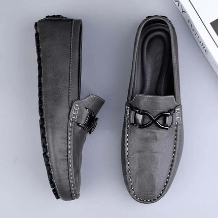 Benson Leather Loafers in grey, showcasing elegant slip-on design and premium leather quality, perfect for formal men's wear and comfort.
