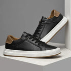 Bergamo Leather Sneakers for men - lightweight, stylish black sneakers with cushioned insoles, perfect for casual outfits and everyday wear.
