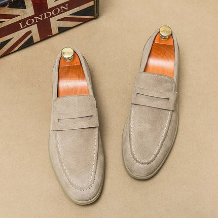 Brando Suede Loafers - luxury men's slip-on leather shoes showcasing premium suede, orthopedic comfort, and elegant stitched detailing for formal style.
