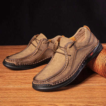 Dante Leather Loafers in brown, premium men's slip-on leather shoes with cushioned insole, elegant design perfect for formal occasions.