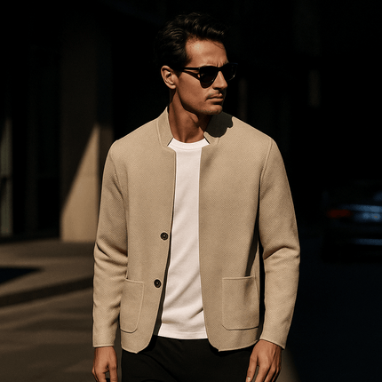 Man wearing D’Avorio Knit Cardigan, showcasing men's winter sweater style. Ideal for warm, cozy layering in transitional weather.