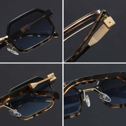 Close-up of DiLuca Shades octagonal sunglasses for men with bold, modern design and tortoiseshell frames.