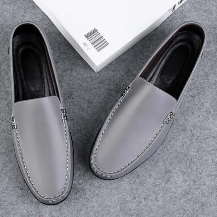 Ellis Leather Loafers in grey, men's slip-on luxury shoes with foam-padded insoles for ultimate comfort and elegance.