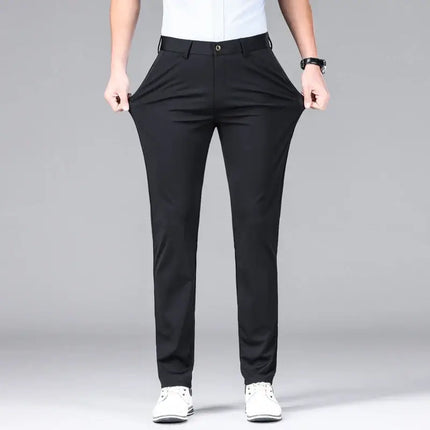 The Everyday Pants for men showcasing flexible fit and breathable ice silk fabric, perfect for casual wear, work, and travel.