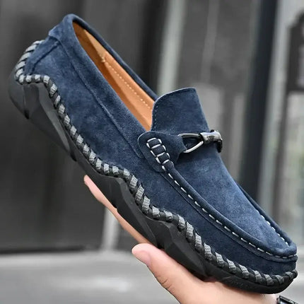 Fiorenzo Hand-Stitched Loafers with premium suede, showcasing handstitched elegance, orthopedic cushioning, and slip-on comfort for formal wear.