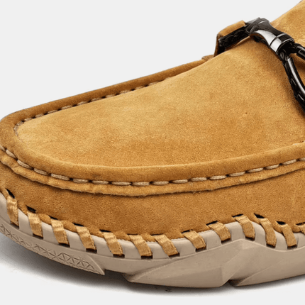 Fiorenzo Hand-Stitched Loafers in suede, highlighting luxury and slip-on comfort with premium hand-stitched craftsmanship for formal style.