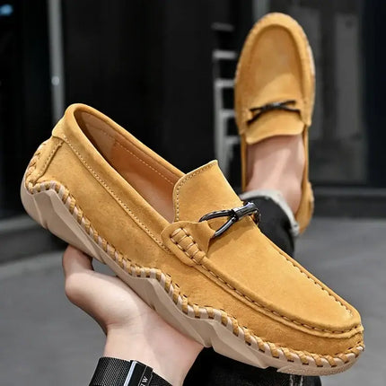 Fiorenzo Hand-Stitched Loafers with premium suede and slip-on design, showcasing elegant hand-stitching and orthopedic comfort.