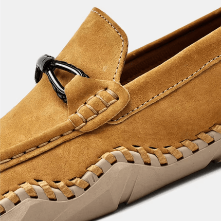 Fiorenzo Hand-Stitched Loafers in soft suede, showcasing luxury men's leather loafers with slip-on comfort and elegant hand-stitched detailing.