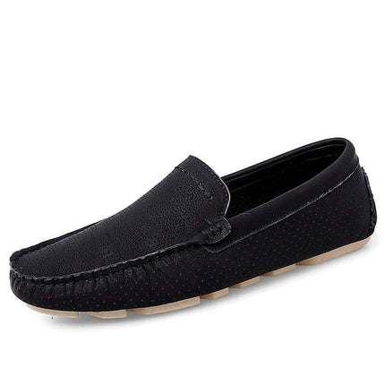 Giuliano Leather Loafers for men, luxury slip-on, black genuine leather, orthopedic insole, elegant formal style, perforated design