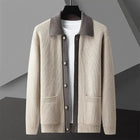 Harrison Knit Cardigan for men's winter fashion, warm, soft, and cosy knitwear with contrasting collar, perfect for layering and everyday comfort.
