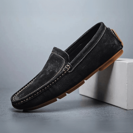 Lazio Suede Loafers for men, Italian hand-stitched suede, slip-on luxury design with cushioned insole, perfect for formal occasions.