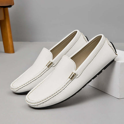 Marco Leather Loafers in white, premium men's slip-on shoes with hand-stitched elegance, ideal for formal occasions and luxury style