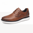 Men’s Casual Leather Shoes with Laces – Non-Slip brown shoe with white sole