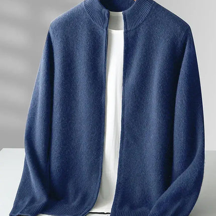 Merino Crest Cardigan for men, knitted from 100% premium merino wool, showcasing a seamless, warm and soft design perfect for winter wear.
