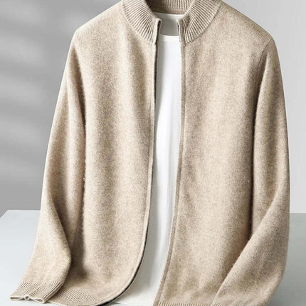Merino Crest Cardigan for men, warm and soft merino wool winter knitwear, perfect for layering and casual wear.