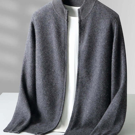 Merino Crest Cardigan - men's winter sweater, warm and cozy grey knitwear for cooler days, seamless design, crafted from 100% merino wool.