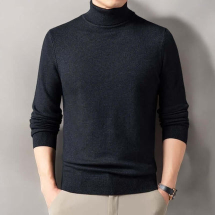 Men's Montclair Sweater in black, showcasing a premium cashmere blend with a timeless turtleneck. Ideal for winter layering and everyday wear.