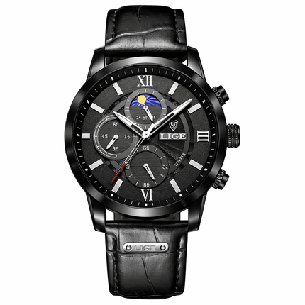 Montero Prestige Leather Edition watch with black leather strap and detailed dial