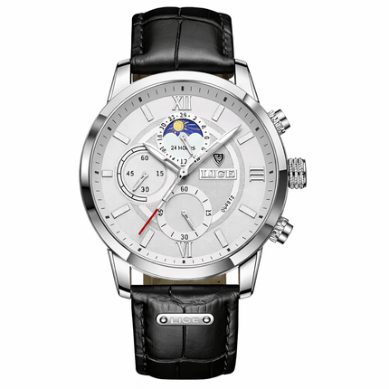 Montero Prestige – Leather Edition watch with black leather strap and elegant dial design showcasing time and date features.
