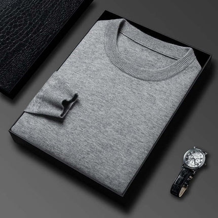 Orizio Knit Sweater in grey with round neckline, showcasing soft, breathable texture, perfect for men's winter style and comfortable everyday wear.