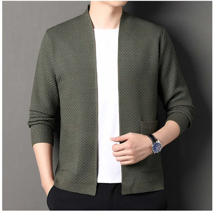Orvieto Cardigan for men, showcasing a stylish geometric knit in a warm wool-blend, ideal for cozy layering and everyday winter wear.