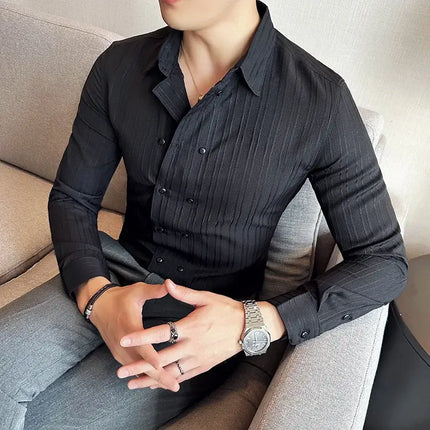 Oxford Stripe Shirt - Men's casual shirt with vertical stripe texture, offering a soft, breathable, and stylish fit for any occasion.