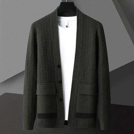 Men's Padova Knit Cardigan - warm winter knitwear with premium texture and tailored fit featuring flap pockets for cozy seasonal layering.