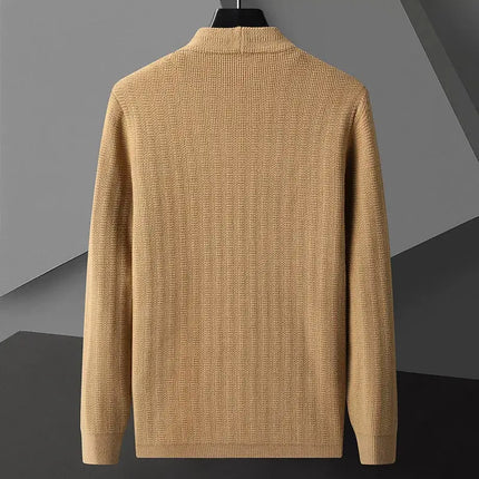 Padova Knit Cardigan showcasing back detailing and soft, warm fabric for men's winter style. Perfect winter knitwear for layering and comfort.
