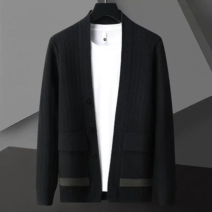 Padova Knit Cardigan - men's winter sweater with tailored fit, bold accents, and flap pockets. Warm, cozy knitted sweater for everyday winter wear.
