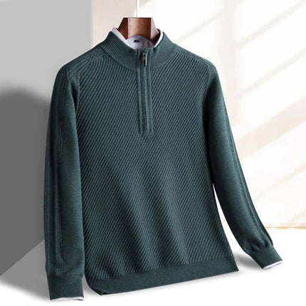 Renato Ribbed Sweater in green with a ribbed half-zip design, highlighting warmth and comfort for men's winter knitwear and everyday wear.