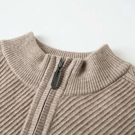 Renato Ribbed Sweater in wool-blend fabric for men, featuring a half-zip design, cosy texture, tailored fit, ideal for winter layering and comfort.